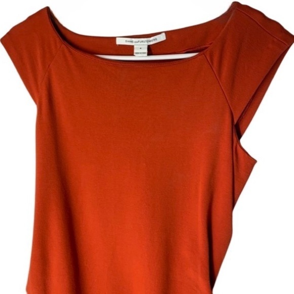 Diane Von Furstenberg Orange Ruched Sheath Midi Dress - Picture 5 of 6